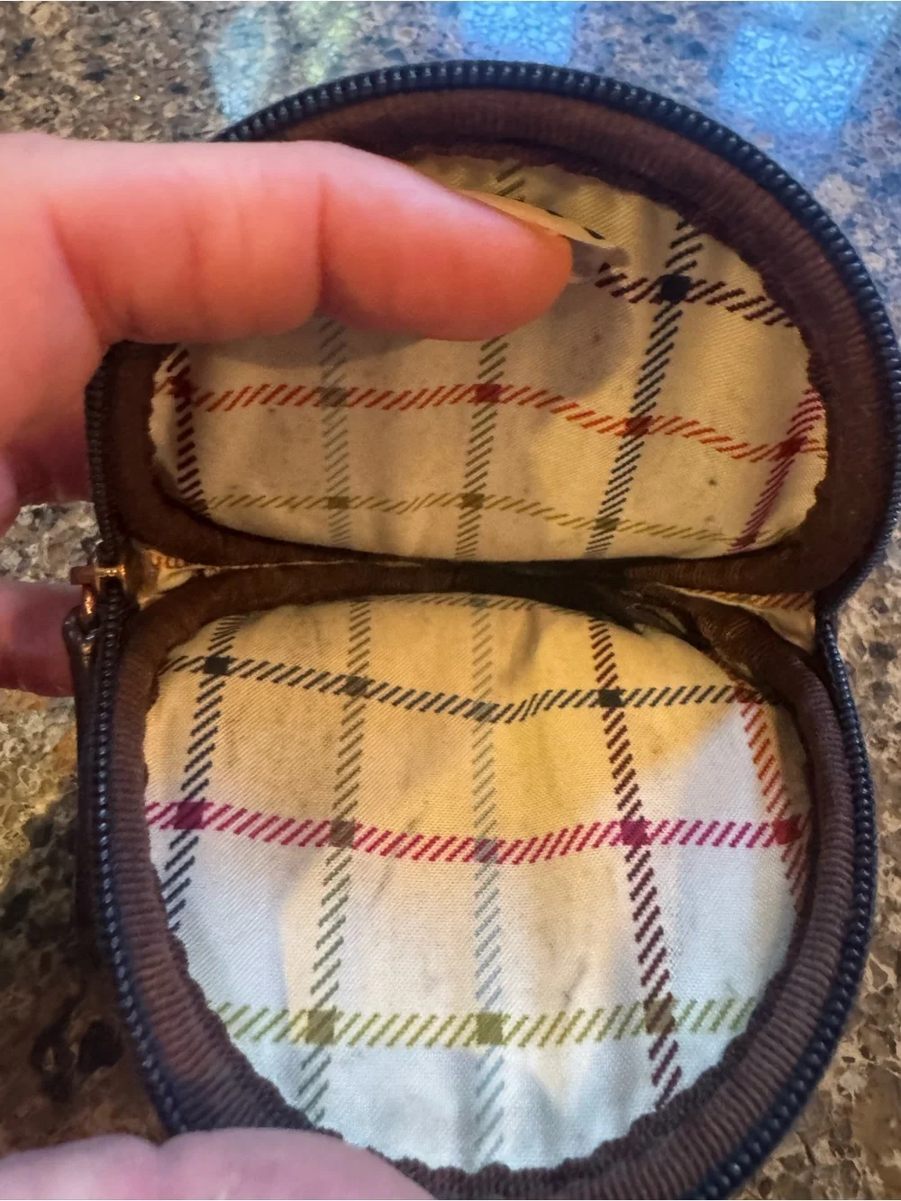 Coach Round Coin Pouch in Blue and Cream Varsity Stripe